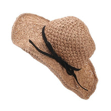 Women  Foldable Sun Hat Bowknot Large Brim Straw Beach Sun Hat For Women UV sombreros mujer verano #63 BL