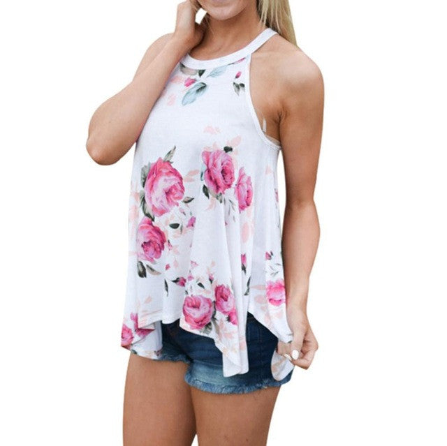 Women Floral white sleeveless top Printed Tank Top For Women Casual T Shirt Femme tank women #63 BL