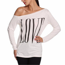 T-shirts Women Casual Tops LOVE Letters Print Off Shoulder Long Sleeve Black White Tee Shirt Femme Tees Tops #1207 BL