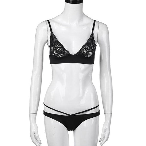 Bras Ladies Lace Sheer Hollow Out Bralette Brassiere Sexy Women Lace Crop Top + Briefs Set Cropped Top Female  #63 BL