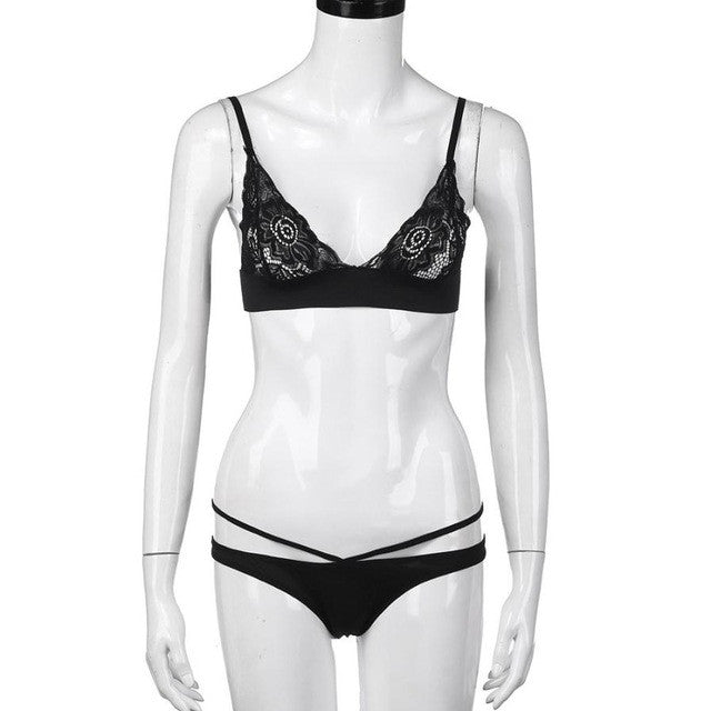 Bras Ladies Lace Sheer Hollow Out Bralette Brassiere Sexy Women Lace Crop Top + Briefs Set Cropped Top Female  #63 BL