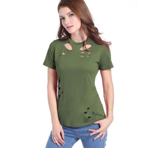 Camisetas Mujer  Tops Women White T Shirt Women Short Sleeve O Neck Hole Harajuku Solid Casual Tee Shirt Femme #23 BL