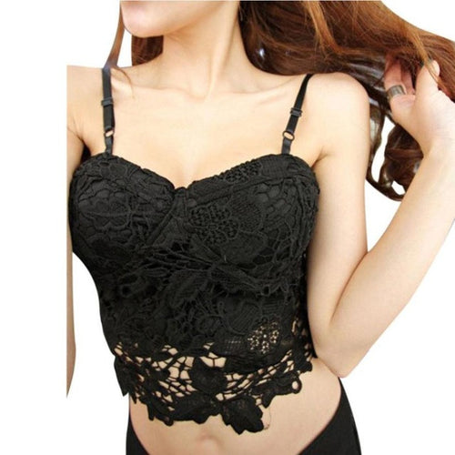 Crop Top Women  Women Sling Tank Top For Women Lace Sleeveless Camis Female Black White #23 BL