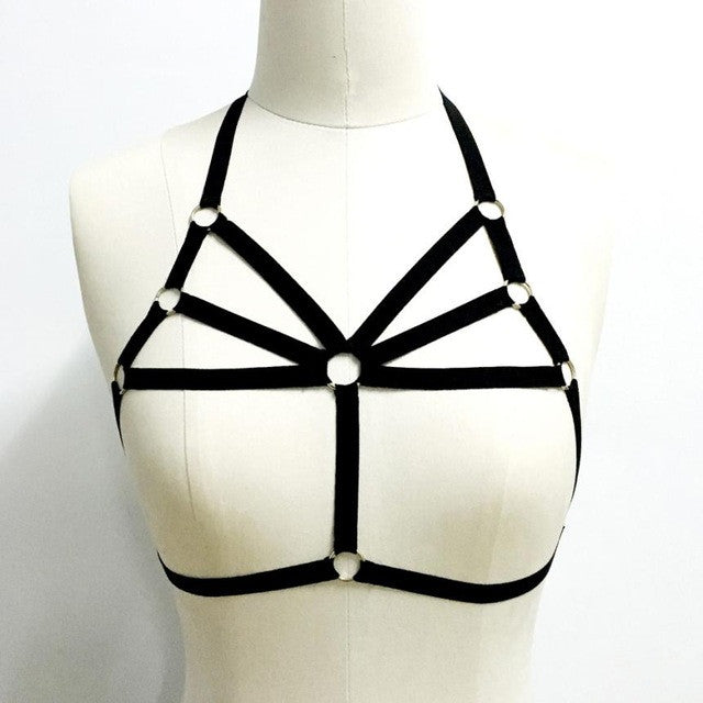 Sexy Womens bra sexy bra Gothic sexy Bra Harajuku Strappy Body Bras bondage Crop Top sexy Black #63 BL