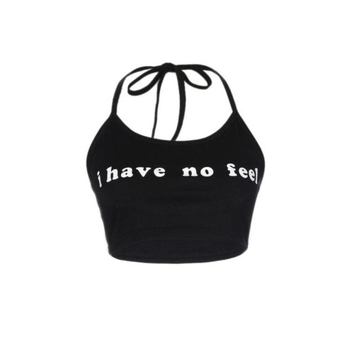 Style  Tank Top Women Sleeveless I have no feel Letter Halter Neck Backless Crop Tops Short Vest Female #23 BL