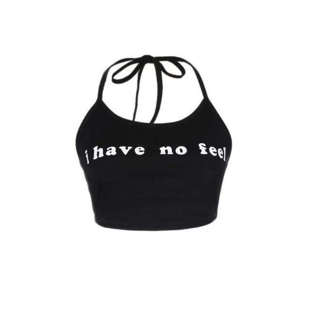 Style  Tank Top Women Sleeveless I have no feel Letter Halter Neck Backless Crop Tops Short Vest Female #23 BL