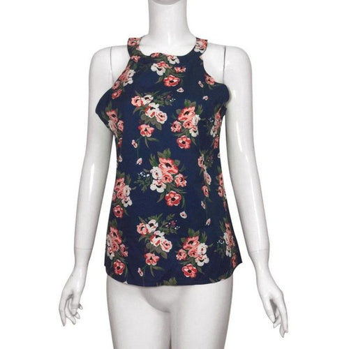 Style Casual Flower Print   Women tank Top Sleeveless Tops Asymmetrical Ladies Tops #52 BL