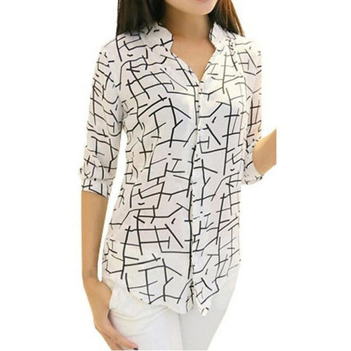 Style  Women Shirts Print Long Sleeve Chiffon Shirt Women Turn Down Collar Office Lady blusas feminina verao  BL