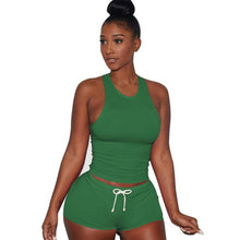 Style Women Sleeveless 1PC Crop Top + Shorts Fitness 2 Piece Set Casual Workout Casual Outfit Two Piece Set For Women #63 BL