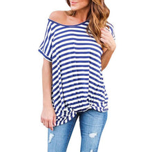 T-Shirt Women Tops  Casual Loose Black Blue Striped Short Sleeve T-shirt Female Women camisetas mujer #63 BL