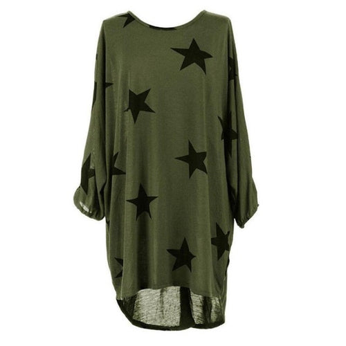 T shirt Women Long Style Plus Size Batwing Sleeve Stars Print Tunic T-Shirt Tee Tops Female Camisetas Mujer Verano #23 BL