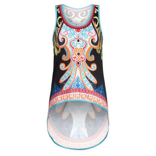 Women Bohemian Print Sleeveless  Women Tops  Beach Casual Vest Irregular Tank Tops #52 BL