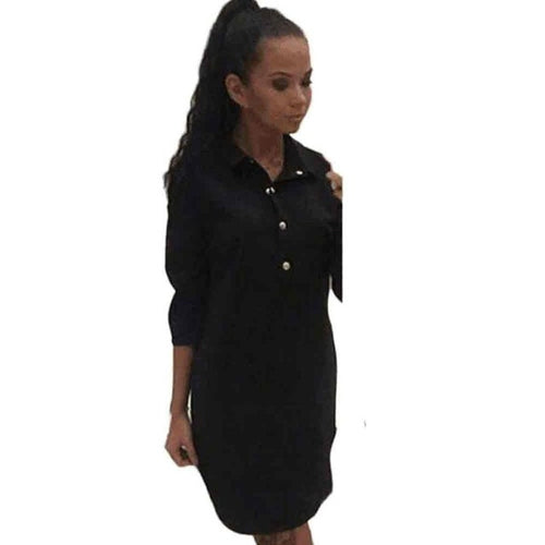 Women  Button Three Quarter Sleeve Blouse Shirt Dress Women Casual Loose Mini Ladies Dresses vestidos mujer #63 BL
