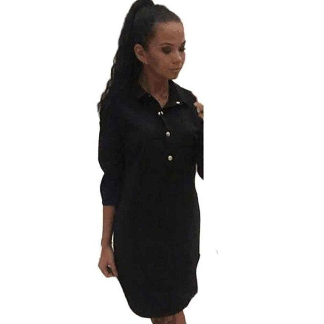Women  Button Three Quarter Sleeve Blouse Shirt Dress Women Casual Loose Mini Ladies Dresses vestidos mujer #63 BL