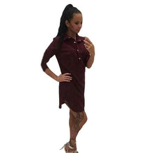 Women  Button Three Quarter Sleeve Blouse Shirt Dress Women Casual Loose Mini Ladies Dresses vestidos mujer #63 BL