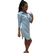Women  Button Three Quarter Sleeve Blouse Shirt Dress Women Casual Loose Mini Ladies Dresses vestidos mujer #63 BL