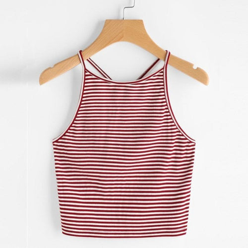 Women  Sexy Striped Tank Top Sleeveless Strappy Crop Top T-Shirt Tops Tees Camis #421 BL