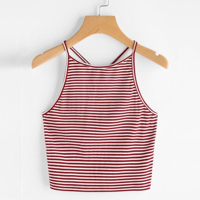 Women  Sexy Striped Tank Top Sleeveless Strappy Crop Top T-Shirt Tops Tees Camis #421 BL