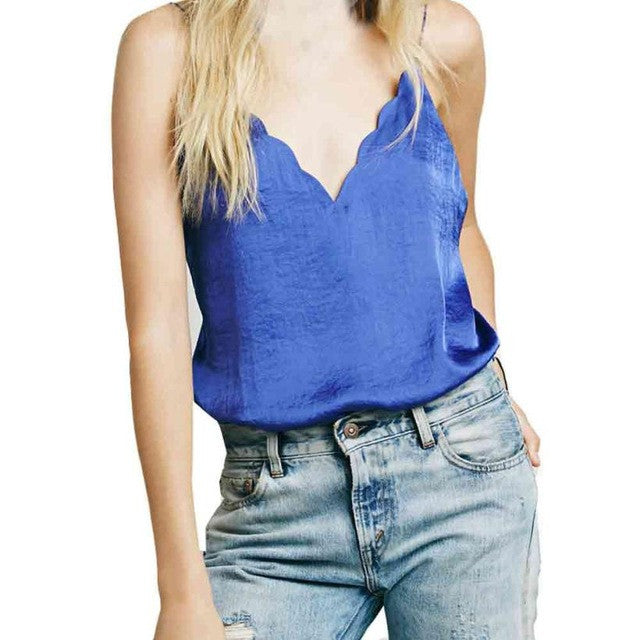 Womens V Neck Sexy Sleeveless Sling Tank Tops Women  Sexy Blue Vest T-Shirt Ladies Tops Camisole haut femme #23 BL