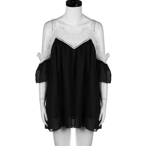 Summmer Beach Lace Loose Off Shoulder Dresses Women's Ruffle Casual Mini Dress vestidos mujer  Dresses Women Clothing #63 BL