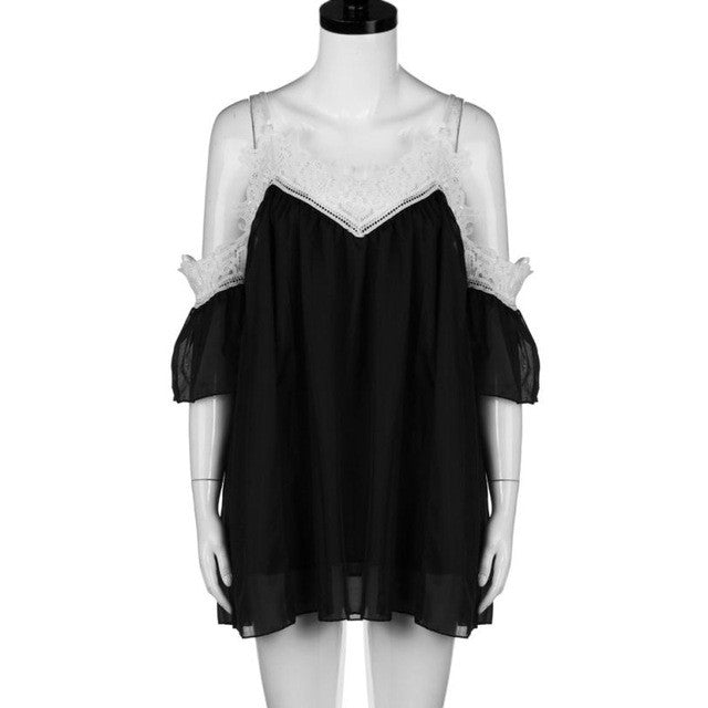 Summmer Beach Lace Loose Off Shoulder Dresses Women's Ruffle Casual Mini Dress vestidos mujer  Dresses Women Clothing #63 BL