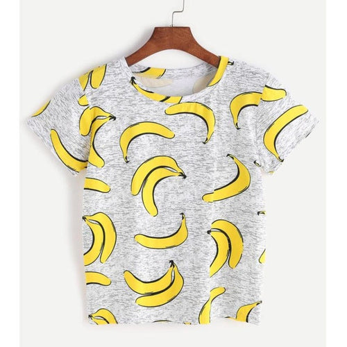 T shirt Women  T-Shirts  Banana Print Harajuku  Women T Shirt Casual Short Sleeve Cotton O-Neck Tees Tops #23 BL
