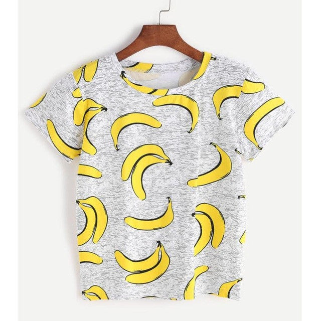 T shirt Women  T-Shirts  Banana Print Harajuku  Women T Shirt Casual Short Sleeve Cotton O-Neck Tees Tops #23 BL