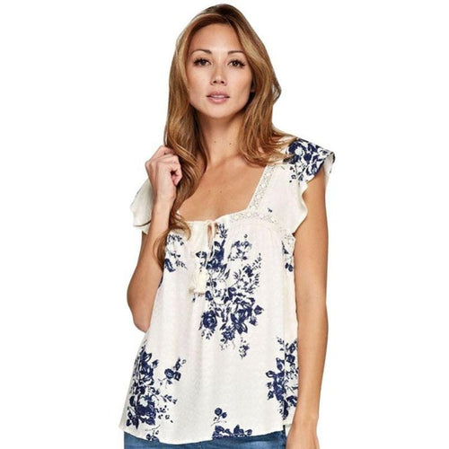 T-shirt women short sleeve    Women Print Flower Lace Cotton Sleeveless T-Shirt Loose Vintage Womens Tops #420 BL