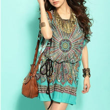 Vestido Above Knee, Mini  Promotion Rushed Natural Party Dresses Women Retro Ethnic Print Boho Skater Batwing Mini Dress BL