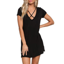 Vestidos Mujer   Style Front Crossing Women  Dress Casual Sleeveless Women Mini Tshirt Dress Robe Ete #420 BL