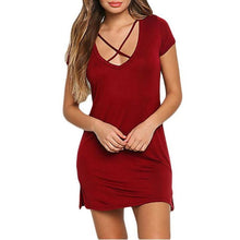 Vestidos Mujer   Style Front Crossing Women  Dress Casual Sleeveless Women Mini Tshirt Dress Robe Ete #420 BL