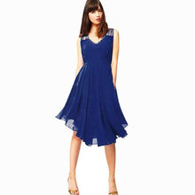 Vestidos Verano  Womens Beach Chiffon Dress v Neck Sleeveless Party Evening Short Mini Dress Black Blue #418 BL