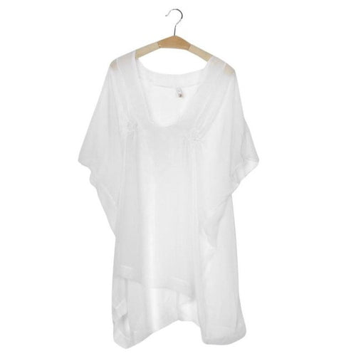 White Transparent Women Chiffon Tops Cover Up Swimsuit Beach Long Style Tee Shirt Bathing Tops Ladies #23 BL