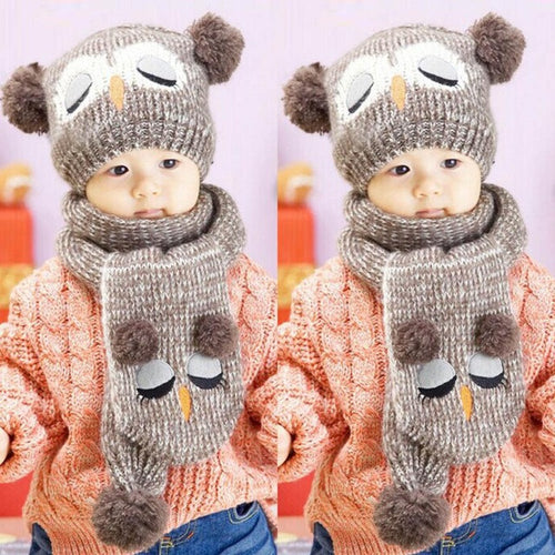 Baby Knit Woolen yarn Crochet Toddler Kids Boy Girls Warm Balls Hat Beanie Knitted Hats and Scarf bonnet d'hiver BL