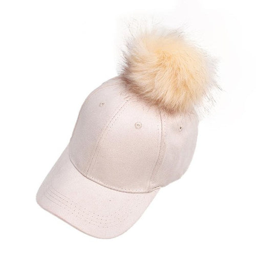 Baseball Cap   Fashon Women Cotton Raccoon Fur Ball Hip Hop Casual Snapback Women Cap gorras bones &22 BL