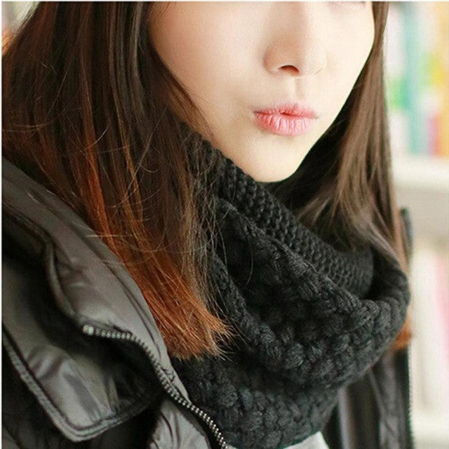 scarves Warm Two Circle Cable Knit Cowl Neck Scarf bufandas de invierno BL