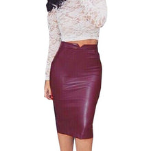 Women   Solid Pu Leather Badycon Skirt Ladies High Waist Pencil Skirt Black Color pencil skirt Saias Femininas BL
