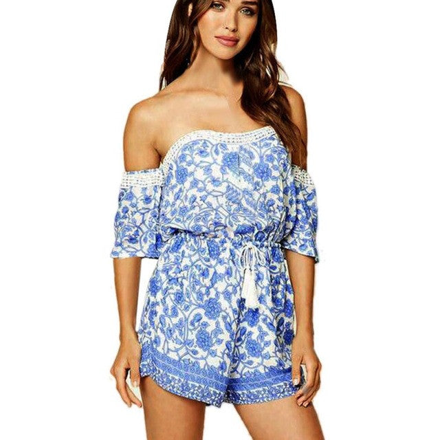 Women Ladies Beach Womens Playsuites And Jumpsuites  Strapless Off Shoulder Playsuit Romper  Short Jumpsuit Femme #63 BL