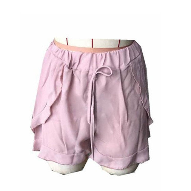 Women Ladies Lotus Leaf  Casual Shorts Women  High Waist Elastic Waist Short Pants For Women Beach Wear Bottoms #63 BL