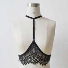 Women  Sexy Halter Neck Black/White Lace Gothic sexy Bra Harajuku bondage Bra Body Crop Tops sexy Female #63 BL