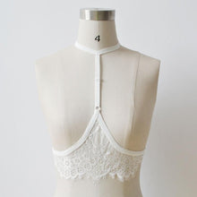 Women  Sexy Halter Neck Black/White Lace Gothic sexy Bra Harajuku bondage Bra Body Crop Tops sexy Female #63 BL