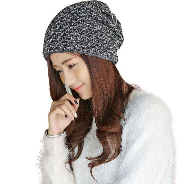Women   Hats  Inner Warm Beanies Women Knitted Cap Crochet Knitted Hats Cap Female Chapeu Feminino #1129 BL