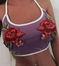 Women   Sexy Tank Tops For Women Bare Midriff Appliques Rose Sleeveless Fitness Tanks & Camis Tops Female #01 BL