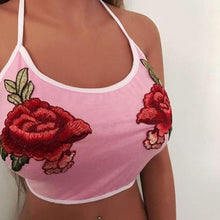 Women   Sexy Tank Tops For Women Bare Midriff Appliques Rose Sleeveless Fitness Tanks & Camis Tops Female #01 BL