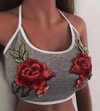 Women   Sexy Tank Tops For Women Bare Midriff Appliques Rose Sleeveless Fitness Tanks & Camis Tops Female #01 BL