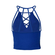 Women  Tank Tops  Sexy Bandage Sleeveless Halterneck Crop Tops Female Solid Backless Vest Short Tank Top Women #63 BL