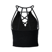 Women  Tank Tops  Sexy Bandage Sleeveless Halterneck Crop Tops Female Solid Backless Vest Short Tank Top Women #63 BL