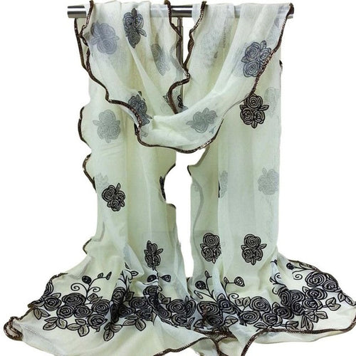 Women Vintage Scarf Lace Gauze Rose Flower Veil Scarves Shawl Wrap BK BL