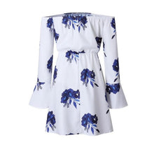 Womens Off Shoulder Floral Printed Long Sleeve Beach Dress With Belt BL