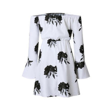 Womens Off Shoulder Floral Printed Long Sleeve Beach Dress With Belt BL